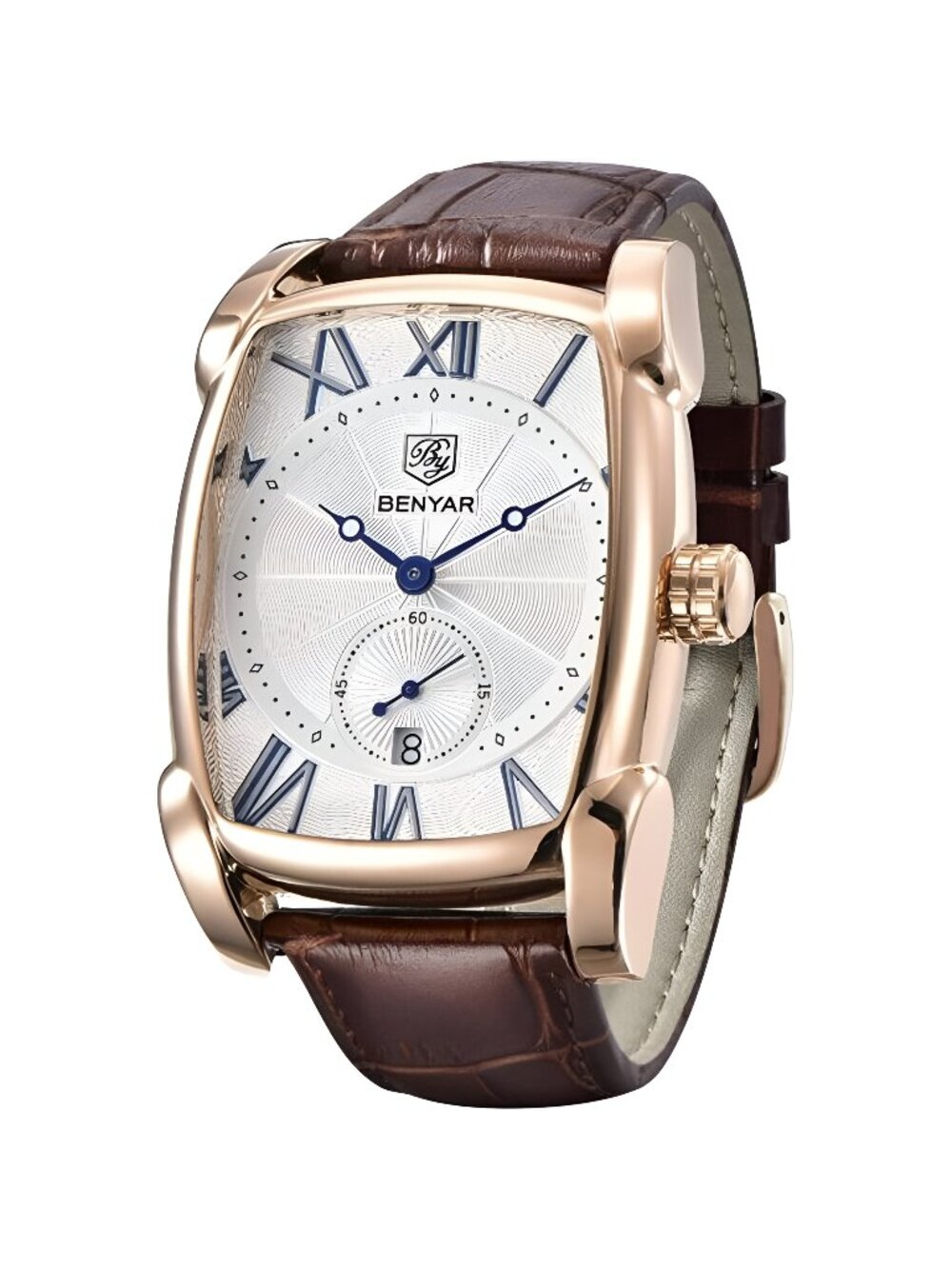 Rectangle Wrist Watch for Men with Leather Strap, Men's Retro Fashion